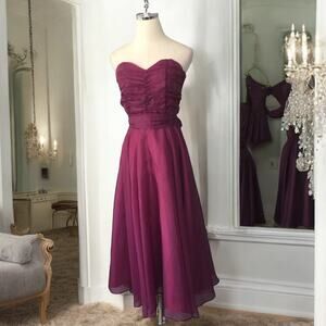 Vintage Prom Tea Dress Size 11/12 Purple Maroon Chiffon Sweetheart Neckline